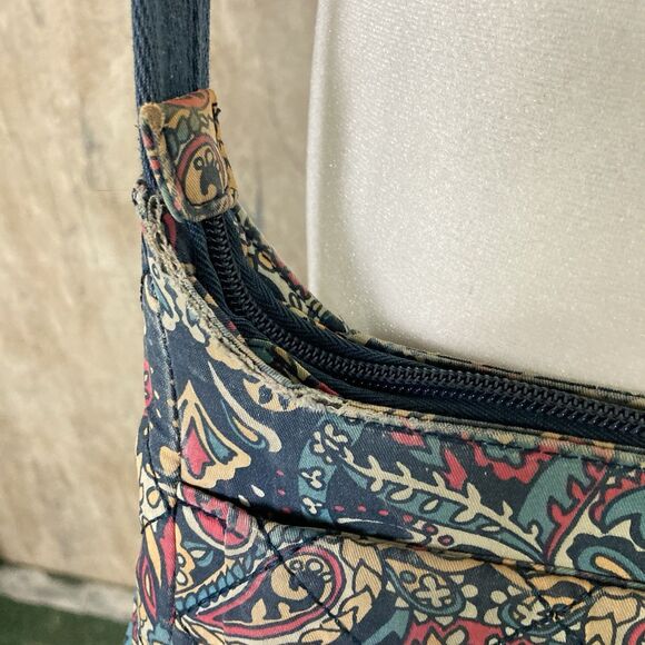 Travelon Women's Zip Crossbody Bag Multi Pocket Organizer Paisley Blue GUC - Picture 10 of 16